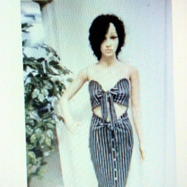 Black White Strapless Halter Top Stripe One Piece Knee Length Dress Sz L